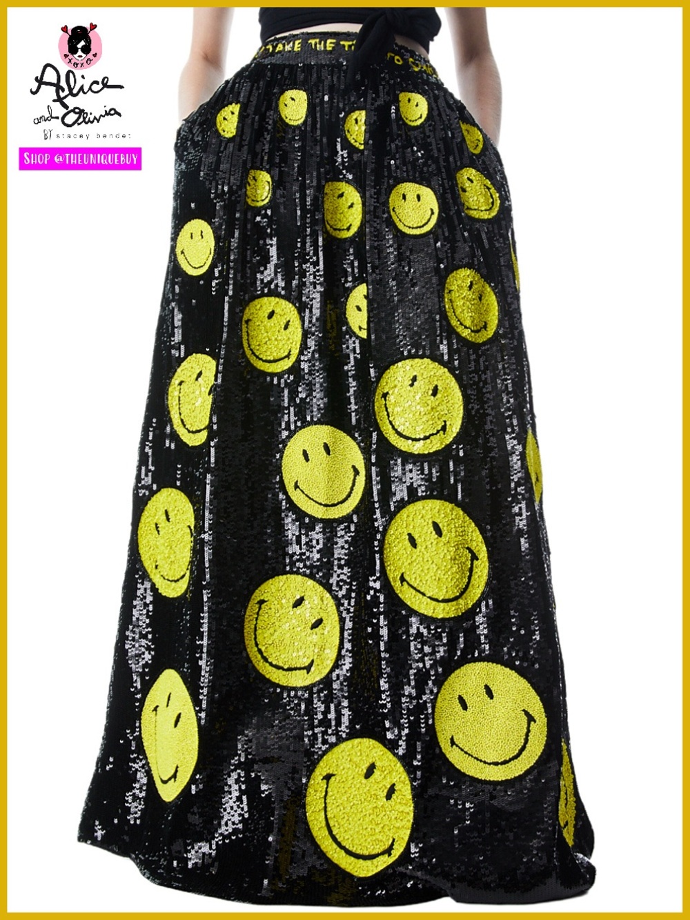 Alice + Olivia Tina Smiley Black Yellow Sequin Embellished Ball Gown Skirt